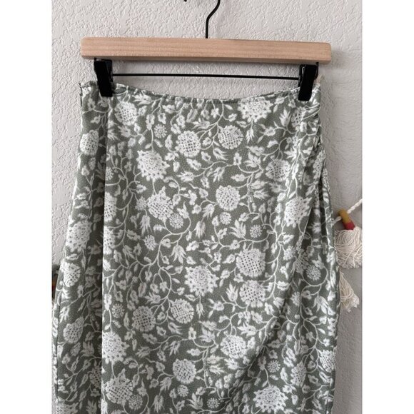 Wilfred Cressida Satin Light Birch Floral Midi Wrap Skirt Green Boho Coquette 6 - Picture 4 of 11